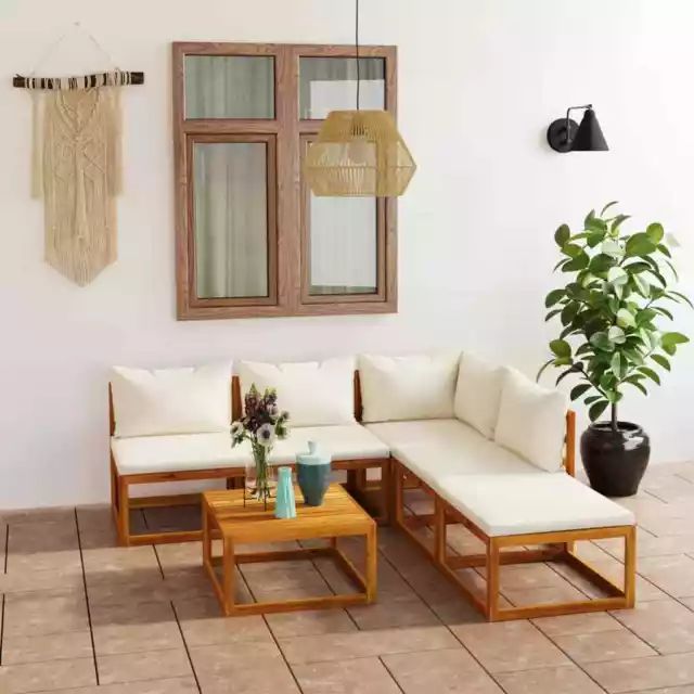 6-tlg. Garten-Lounge-Set mit Auflagen Creme Massivholz Akazie