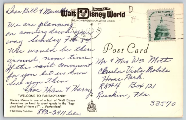 Orlando, Florida - Mickey Mouse - Walt Disney World- Vintage Postcard - Posted 2