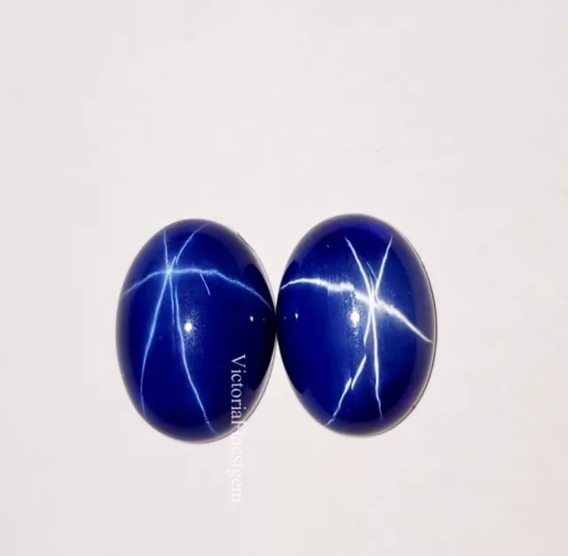 17.65 Ct 2 PC Naturel Bleu Lindy Star Saphir 6 étoiles Forme Ovale Pierre... 2