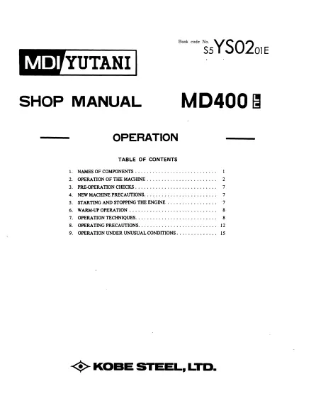 Kobelco Md300Lc Hydraulic Excavator Service Manual Comb Binded