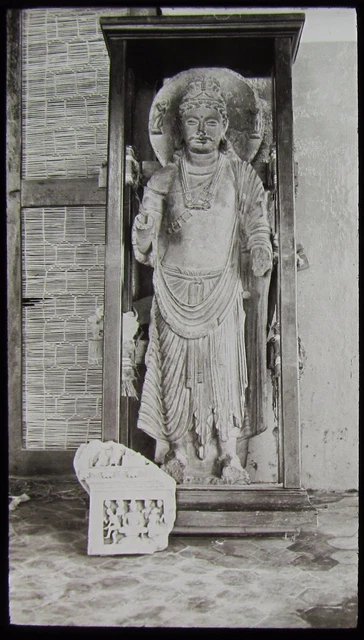 Glass Magic Lantern Slide INDIA NO9 BUDDHIST STATUE C1910 PHOTO