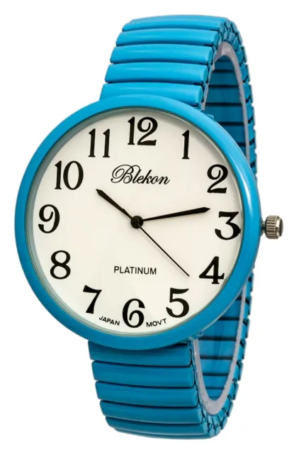 Blekon Collections Geneva Super Large 43mm Face Large Stretch Band Fashion Watch