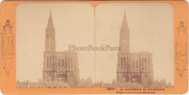 Cathédrale de Strasbourg France Photo A. Block Stereo Vintage Albumine ca 1870