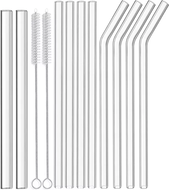 HAUNDRY 12 Pack Glass Straws Reusable Drinking Straw Including 4 Straight 4 Bent