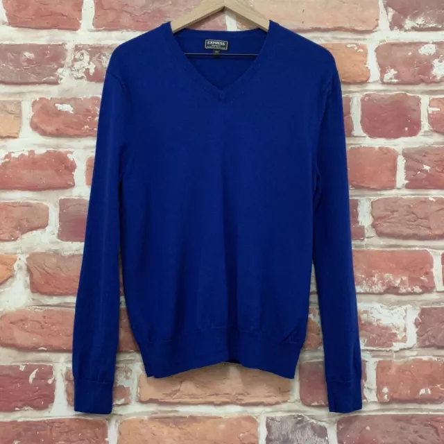 Express Modern Fit Sweater Womens Large Blue Extra Fine Merino Wool Knit