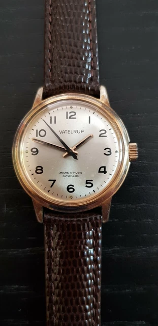 Montre Vatelrup Mécanique Années 60 - Incabloc, Bracelet Cuir Gris, Ronde/losange