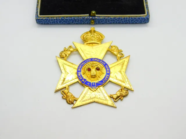 Large Sterling Silver Gilt & Enamel Buffalo & Lion Masonic Medal Vintage 1966