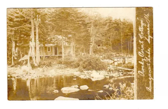 ME - LYMAN MAINE '11 RPPC Postcard BUNGANUT LAKE ROCKY POINT COTTAGE BOY W/RIFLE