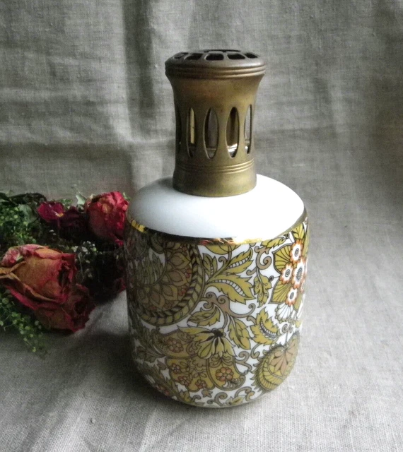 Lampe Berger Vintage En Porcelaine Pillivuyt - Décor Floral Oriental - Occasion En état Original (dans Son Jus) - Fonctionnelle