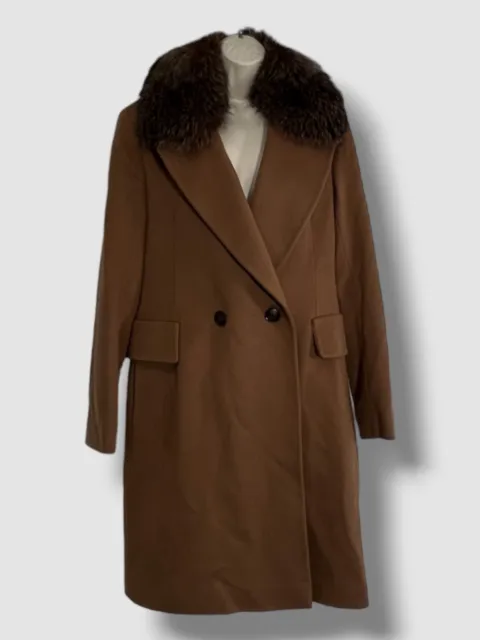 $1695 Fleurette Women's Brown Merritt Fur Collar Coat Jacket Size 16