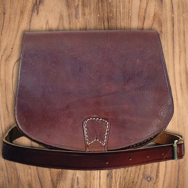 Sac à Main Vintage En Cuir Avec Incrustation Argent - Maroc - Taille 24x14.5 Cm