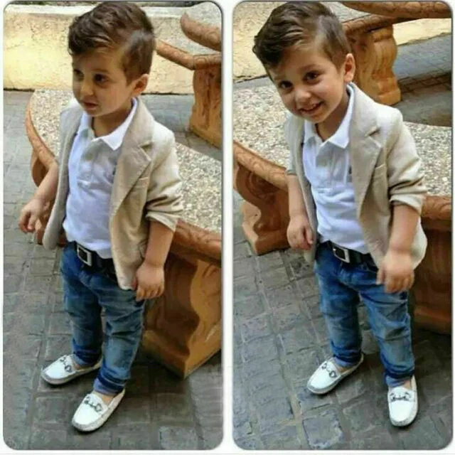 3 pz bambini neonato ragazzi gentleman suit coat + shirt + pantaloni denim outfits abbigliamento