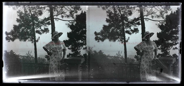 Femme Mode années c1930 Photo NEGATIVE Plaque de verre Stereo Vintage VR16L4n4