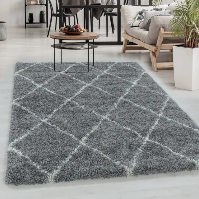 Alfombra de piso alto diseñador alfombra peluda líneas de rombo superficie suave GRIS
