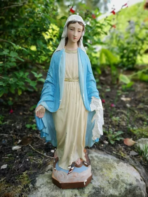 Belle Statue Religieuse Vierge Miraculeuse En Platre Signee Pieraccini 28 Cm