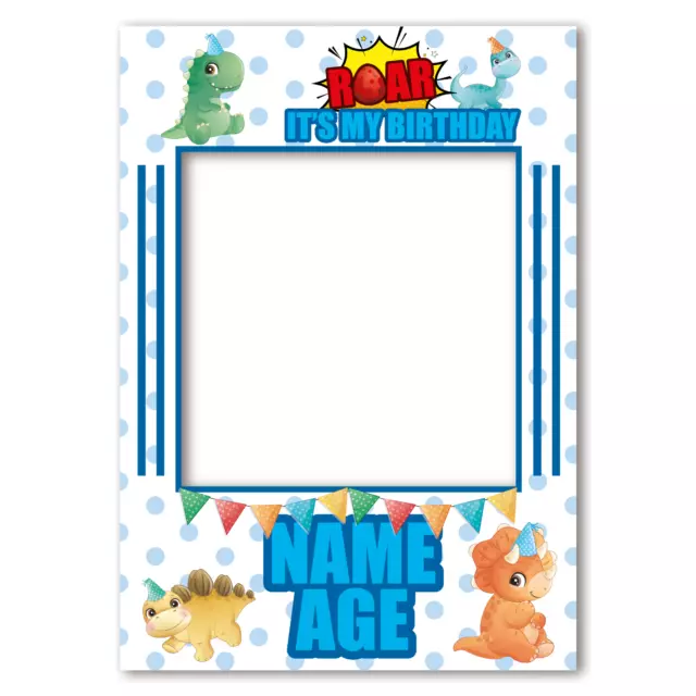 Personalised Baby Dino Dinosaur Selfie Frame Photo Props Kid Party Birthday Deco