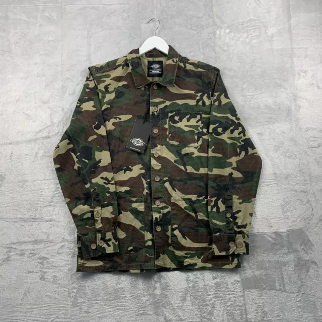 DICKIES Jacket Mens M Kempton Over Shirt Shacket Camouflage Military Ripstop NEW