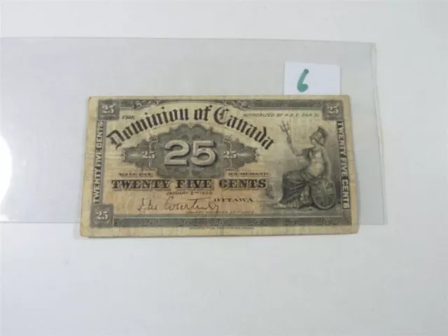 CANADA BANKNOTE SHINPLASTER 1900  25 cent SIGNATURE COURTREY  NO6