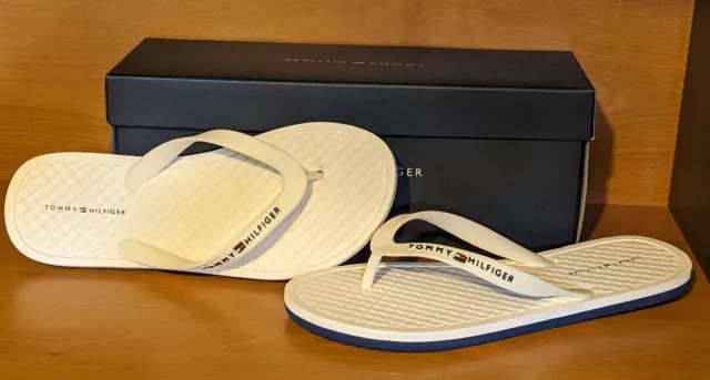 Tommy Hilfiger Flip Flops WOMENS Size 8M White Navy Maisen-SS New Genuine