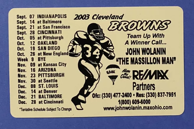 2003 CLEVELAND BROWNS / PITTSBURGH STEELERS Schedule NFL Sked CARD