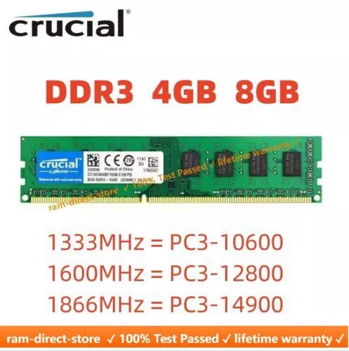 CRUCIAL DDR3 4GB 8GB 1333 1600 1866 Desktop RAM Memory DIMM 240pins DDR3 16GB 32