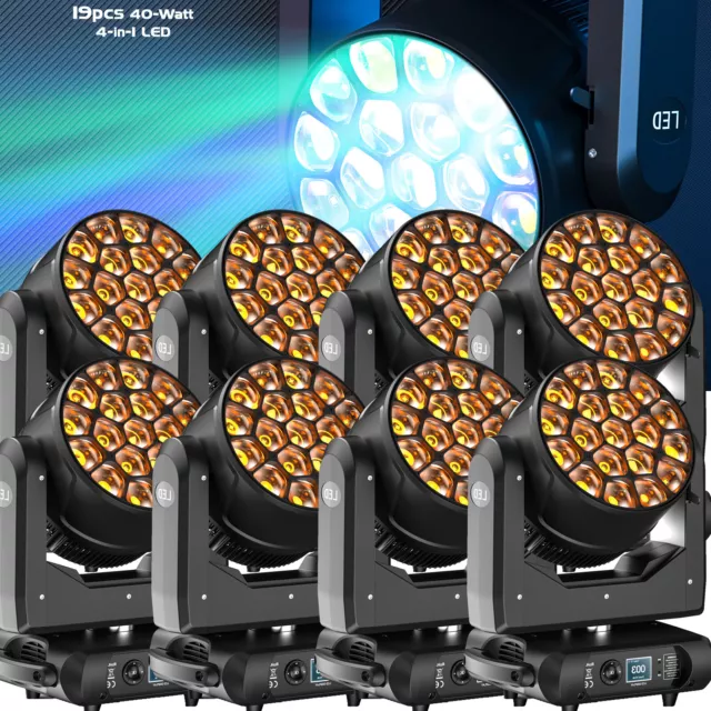 8Stk 19X40W LED 4in1 RGBW Pixel Wash Zoom Moving Head DMX Bee-eye dj Stagelicht