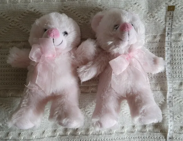 2x Funtastic pink teddy bear soft toy plush 8" small Poundland Strawberry Jam
