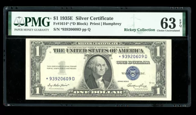 DBR 1935-E Silver STAR Fr. 1614* PMG 63 EPQ Serial *93920609D
