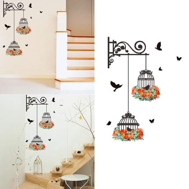 Moda Birdcage pegatinas de pared vinilo arte desmontable tatuajes de pared para salón TV