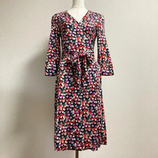 Diane von Furstenberg DVF One Piece 4 Multi  All Over Pattern 3/4 Sleeve Silk