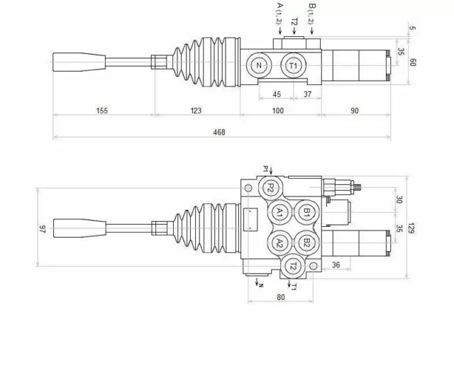 Distributeur Hydraulique 40 l/min 2 double effet avec commande en croix Joystick 2