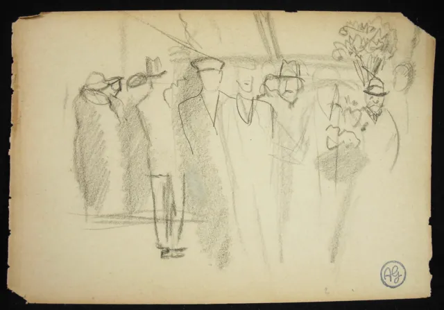 Dessin original crayon étude de personnages cachet de l'atelier Alfred Gaspart
