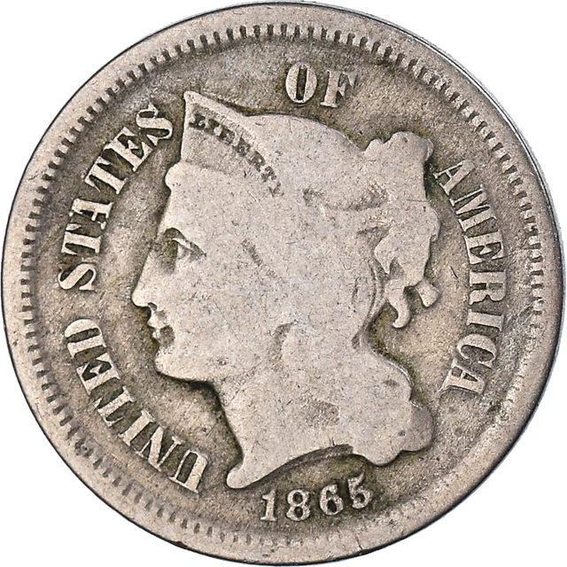 [#1062230] Coin, United States, Nickel 3 Cents, 1865, U.S. Mint, Philadelphia, V