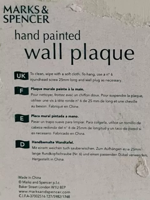 Marks & Spencer Hand Painted Botanical Clematis Cirrhosa Wall Plaque Home Decor 3