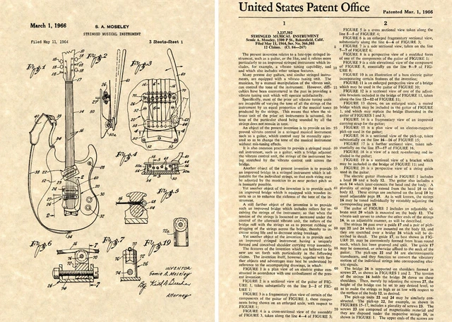 Vintage MOSRITE MARK 1 Guitar & Bass Patent Art Print READY TO FRAME Moseley One Vintage MOSRITE MARK 1 Guitar & Bass Patent Art Print READY TO FRAME Moseley One