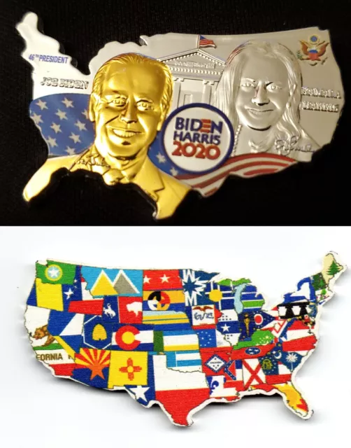 Joe Biden Kamala Harris Gold Silber Münze Staatsflaggen Karte Americana signiert USA UK