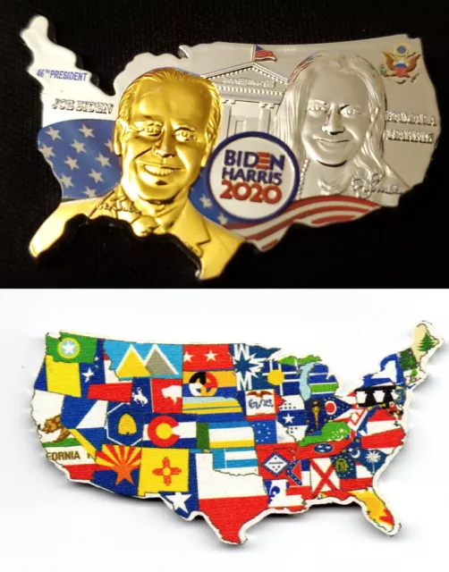 Joe Biden Kamala Harris Gold Silver Coin State Flags Map Americana Signed USA UK