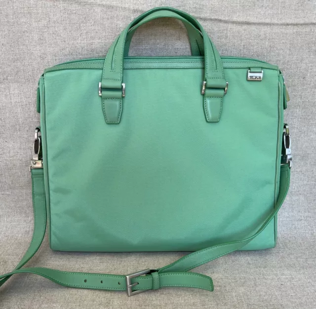 Tumi Bright Green Nylon Leather Padded Laptop Briefcase with Shoulder Strap A+++