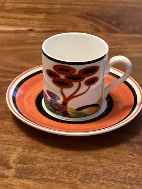 Clarice Cliff Wedgwood Red Tree Coffee Cup & Saucer Art Deco