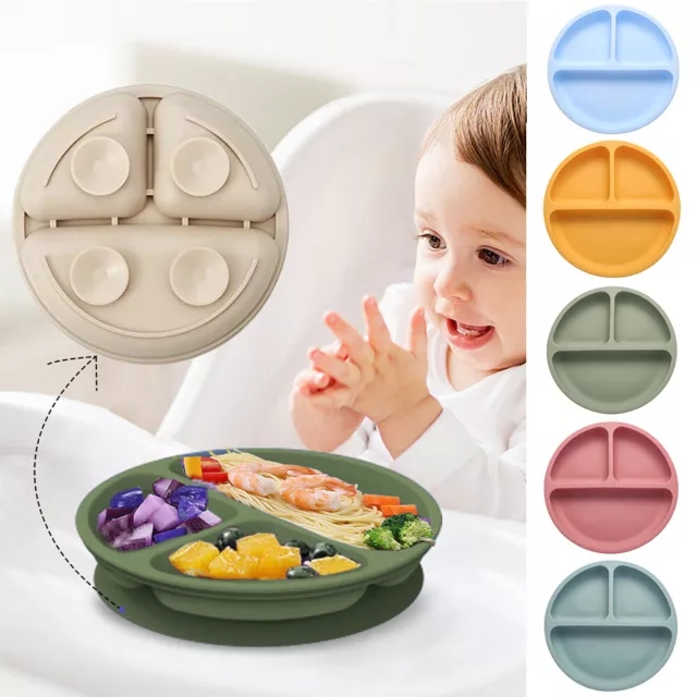 Baby Silicone Plate Food Feeding Dinner Plate Suction Bowl Kids Compartment Tray