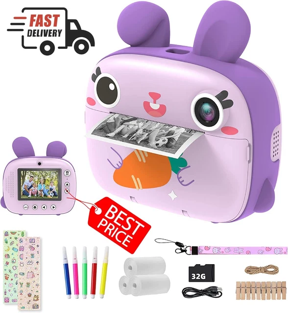 Cámara instantánea CAMCLID para niños, cámara para niños 1080P impresión instantánea sin tinta Pri
