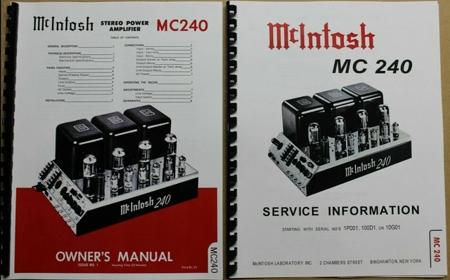 *Usa* Ultimate Mcintosh Mc240 Owner's / Maintenance / Service Manuals *Usa* Ultimate Mcintosh Mc240 Owner's / Maintenance / Service Manuals