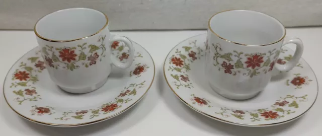 Lot Of 2 Miniature Fine Porcelain Floral With Gold Rim Demitasse Cup And Saucer