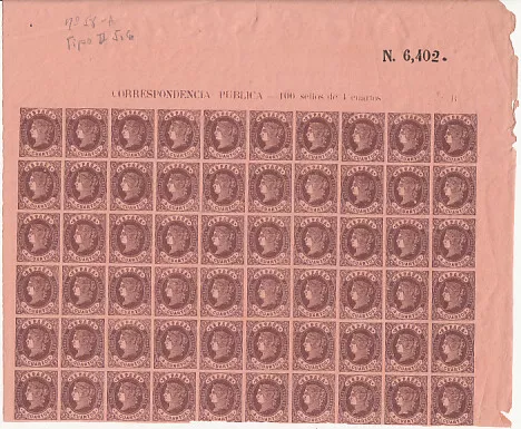 España Clásicos 1862 Edifil 58A ** Mnh  Bloque de 60 sellos con cabezera de ho