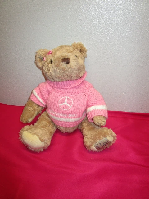 Herrington MERCEDES-BENZ TEDDY BEAR Tan Jointed PINK Sweater Bow 14" Plush 2008