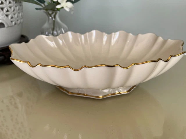 Lenox SYMPHONY Oval Scalloped Footed Centerpiece Bowl Gold Trim  Made in the USA