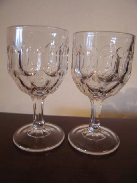 Antique Early American Pattern Glass Pair of Small Thumbprint Cups / Goblets