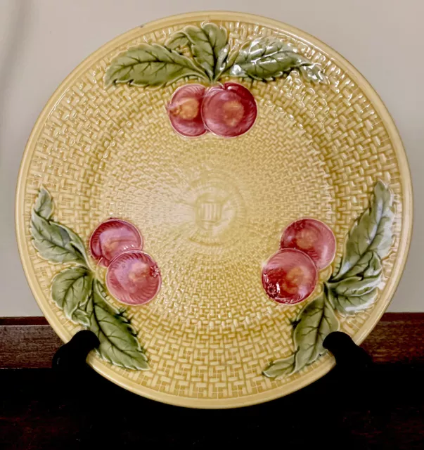 Antique MAJOLICA Cherry Yellow Basket weave Plate #2372 Art Nouveau GERMANY 8.5”
