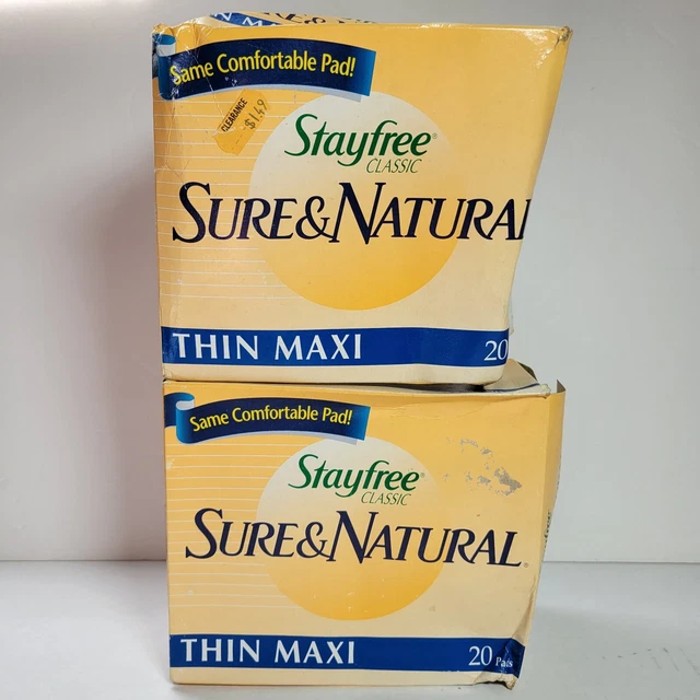 Lote de 2 (40 en total) almohadillas delgadas naturales y de colección Stayfree de la década de 1990