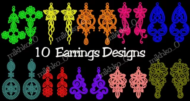 Machine Embroidery Designs - 10 Fsl Embroidery Earrings Designs - Multi-Format